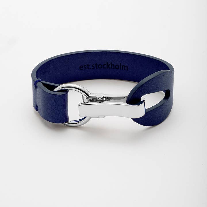 REMOVED BRAND - Wholesale Bangle Bracelet - Siv leather bracelet - Indalco blue (Silver)1