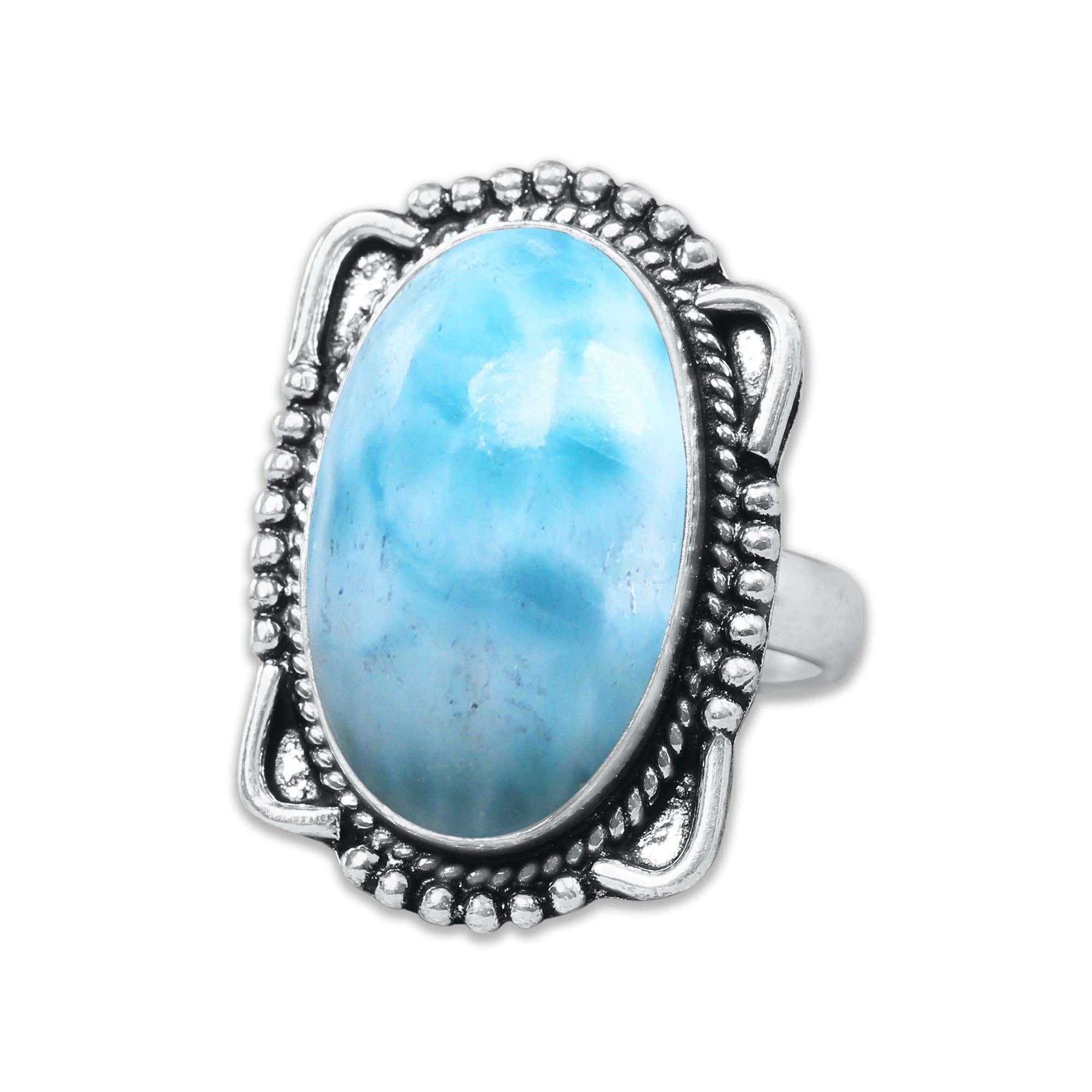 Handmade Jewels - Wholesale Cocktail/Statement Ring - Handmade Silver-Plated Larimar Rings – Minimalist Ocean-Inspired Jewelry (Natural Larimar)15