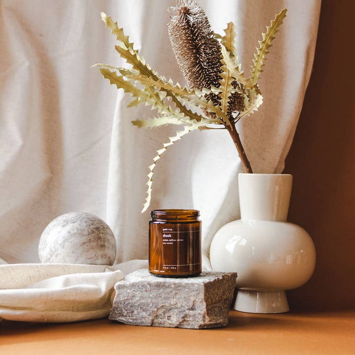 gold + ivy - Wholesale Jar/filled candle - dusk 3.5 oz. soy candle - cedar, saffron, vetiver3