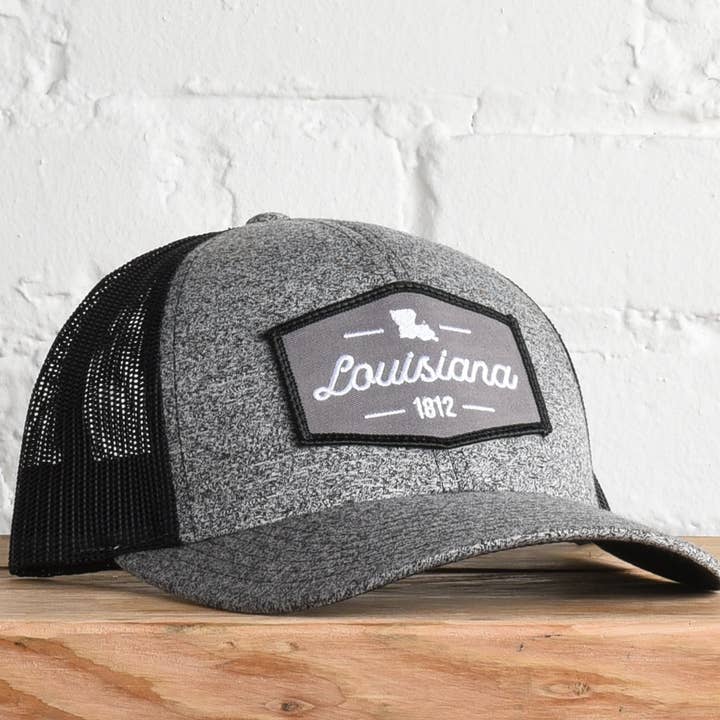 Louisiana Script Snapback Hat- Heather Black for wholesale by Classic State