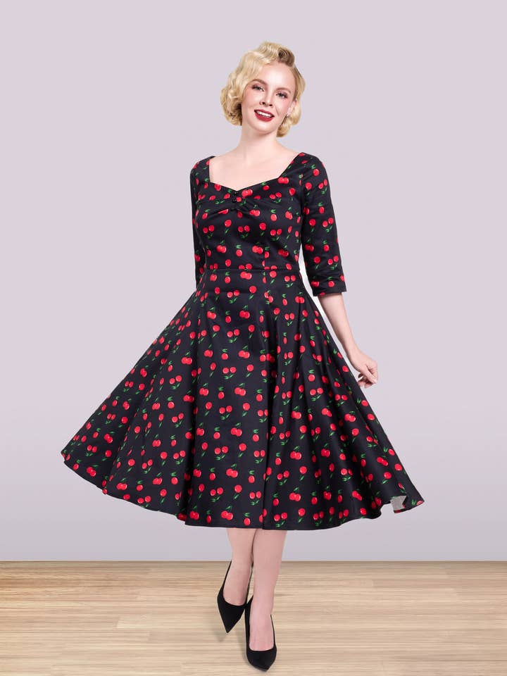 Black Red Linda Cherry Dress 3/4 for wholesale on Faire1