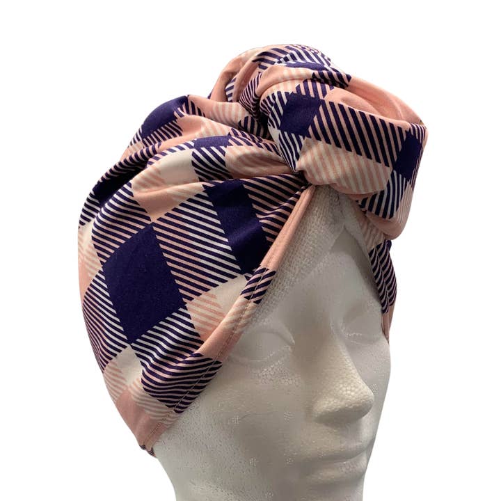 Hair Drying Towel - Blue/Pink plaid for wholesale by Créations Minou