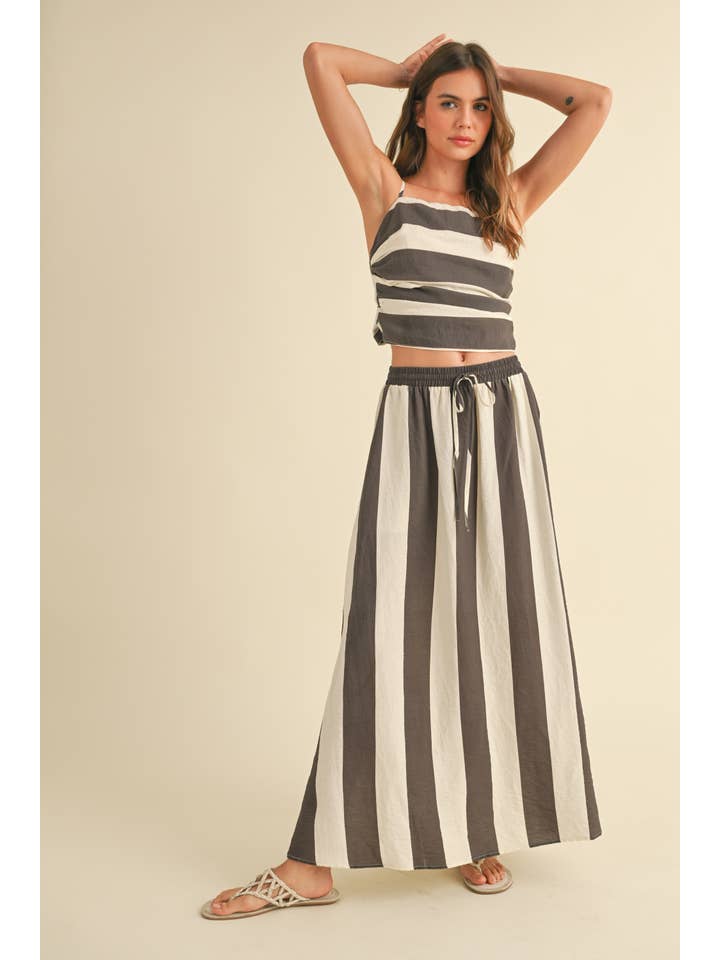 Brown T4523ST WIDE STRIPE PATTERN TIED IN BACK TOP for wholesale on Faire
