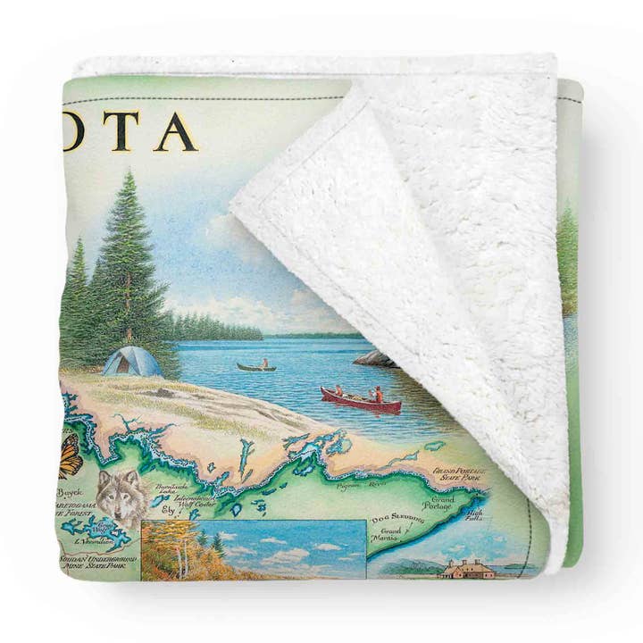 XPLORER MAPS - Wholesale Throw Blanket - Minnesota Map Blanket - Berber & Micro Fleece Throw0