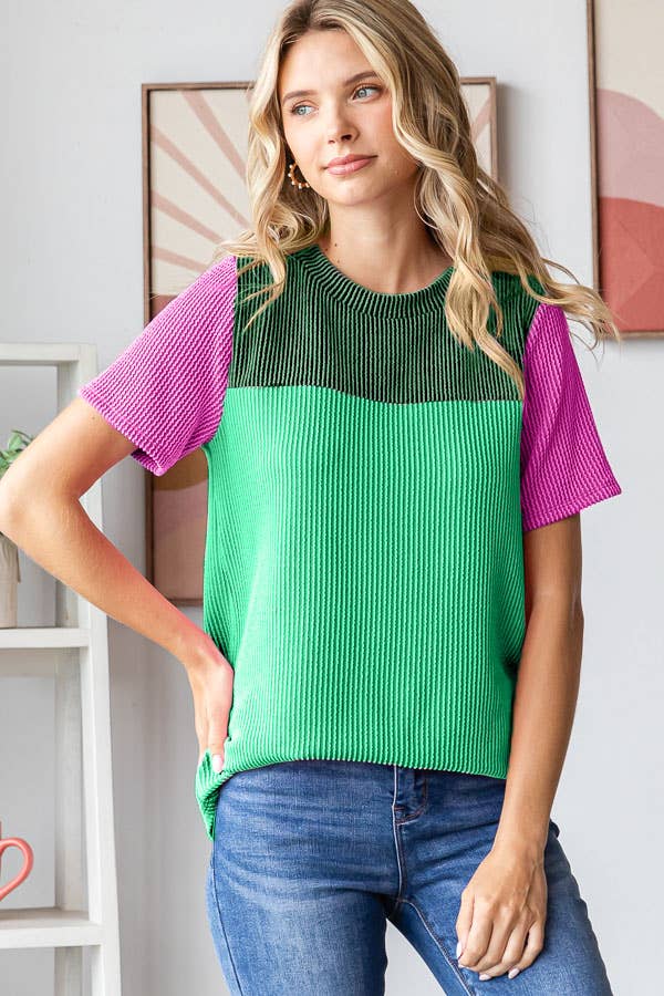 7th Ray - Vendita all'ingrosso Top in maglia - Donna - Top a coste a blocchi di colore da donna T561815