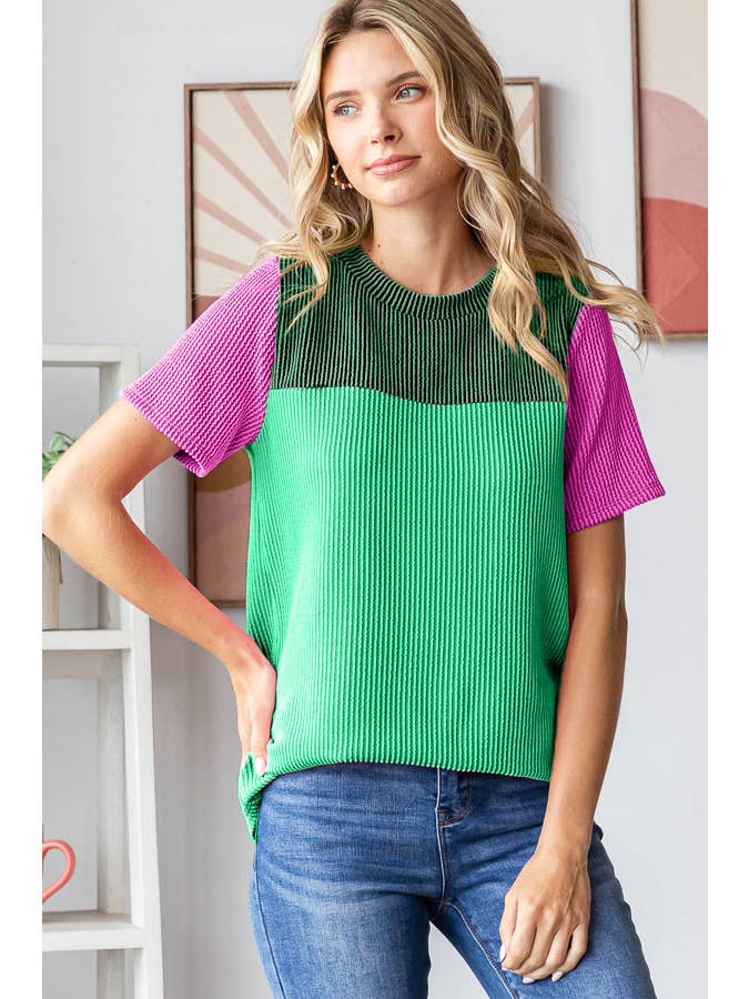 7th Ray - Wholesale Knit Top - Women's - Color Block Ribbed Women's Knit Top T561815