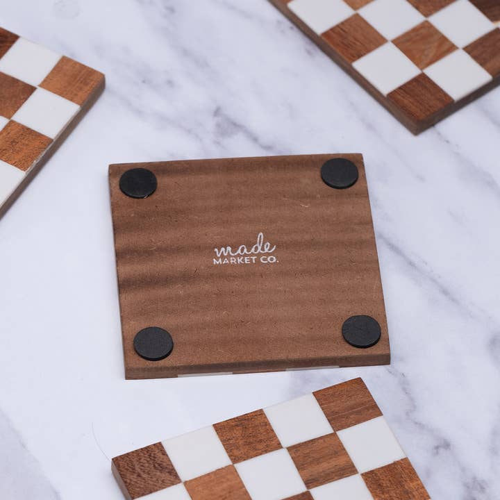 Made Market Co. - Venta al por mayor Posavasos - Posavasos de Madera a Cuadros con Soporte