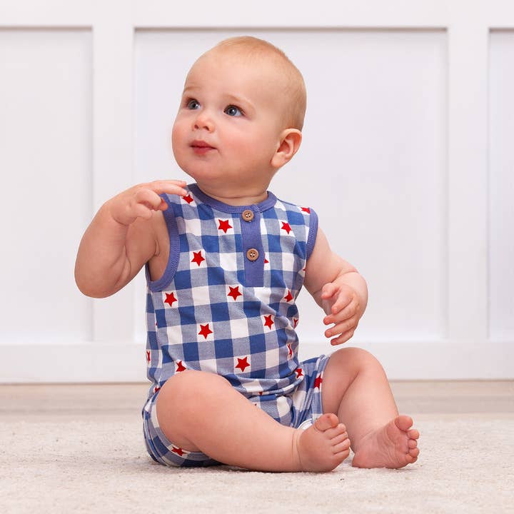Tesa Babe - Wholesale Jumpsuit - Baby - Americana Bamboo Short Baby Romper - 4th of July
