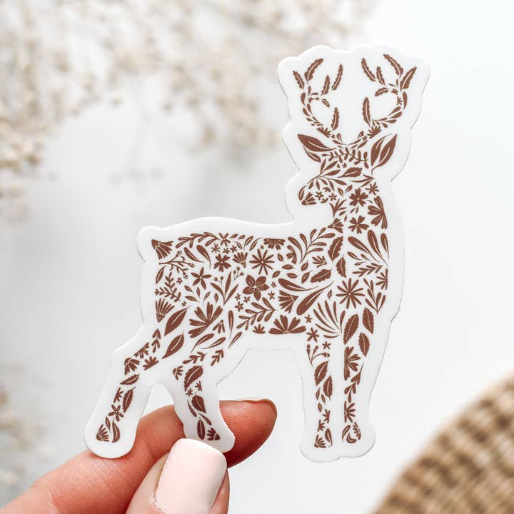 Deer Floral Vinyl Sticker for wholesale by Wild Peonies Studio