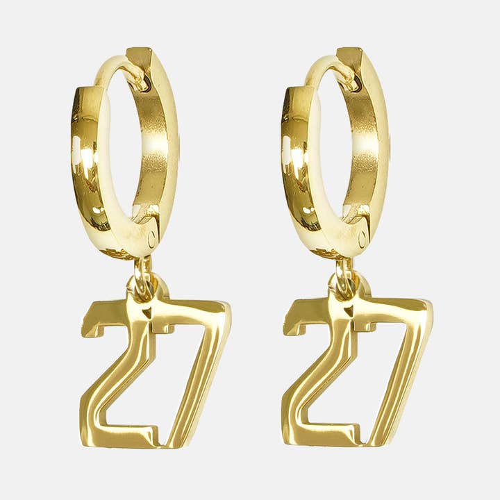 27 Number Earring - 18K Gold Plated Stainless Steel for wholesale by Sleefs