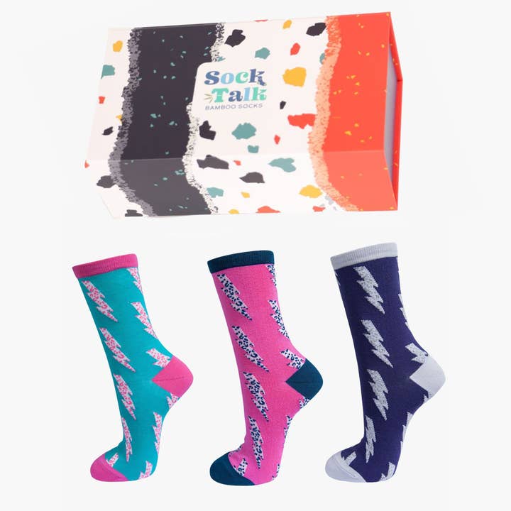 Sock Talk - Wholesale Gift box - Women's Socks Gift Box- Pink, Lightning Bolts