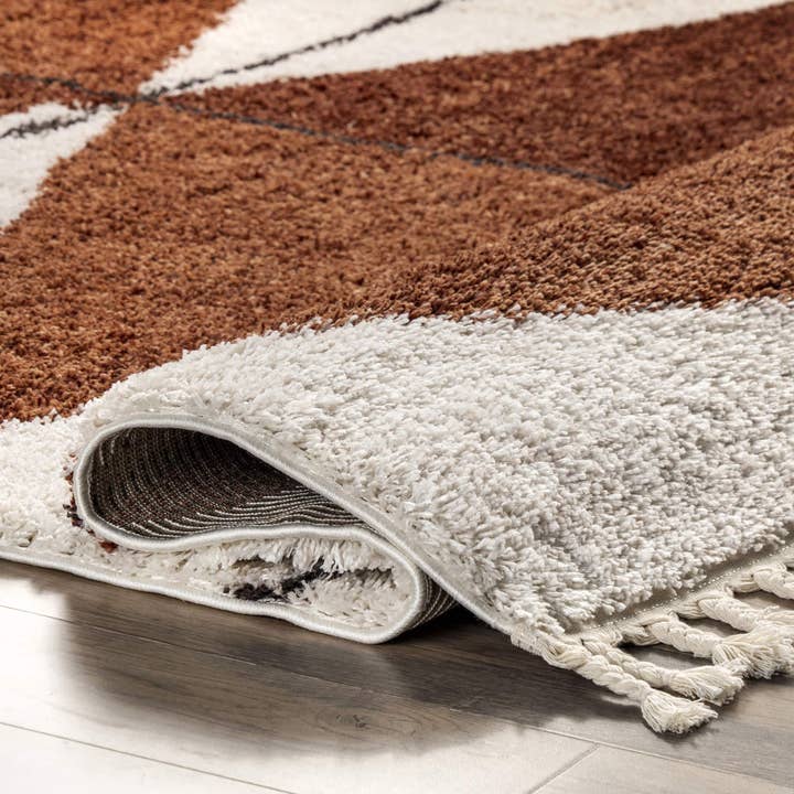 Rust Kali Shaggy Diamond Tassel Area Rug for wholesale on Faire