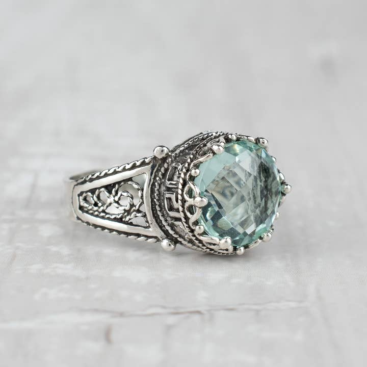 Filigranist Jewelry - Wholesale Cocktail/statement ring - Art Greek Key Aquamarine Women Silver Cocktail Ring5