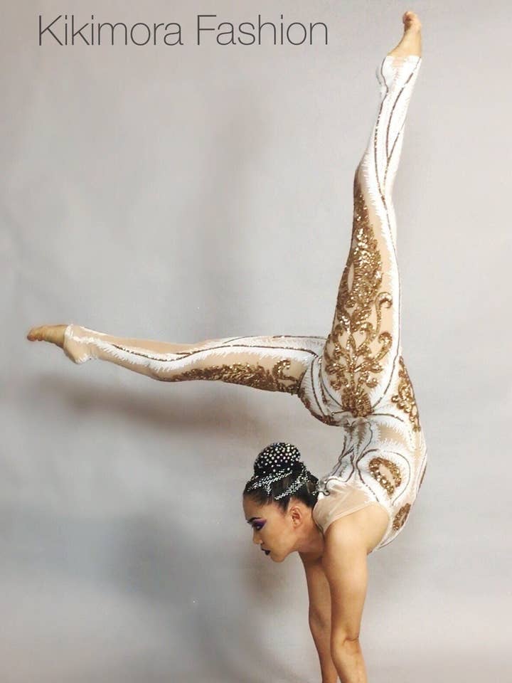 White and Gold Sequin Catsuit, Round Neck, Sleeveless for wholesale by Kikimora Fashion