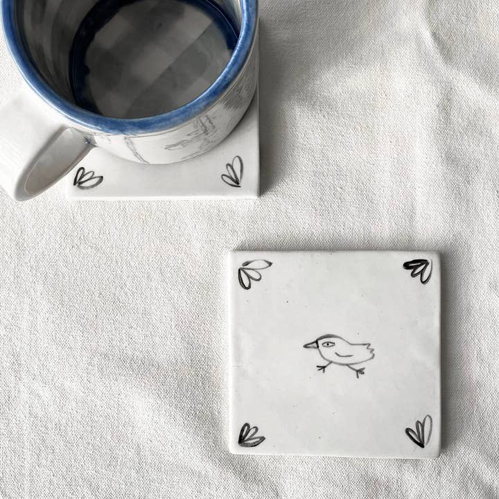 Dessous de verre en céramique fait main - Carreau d'animal peint à la main pour la vente par Steph Becker