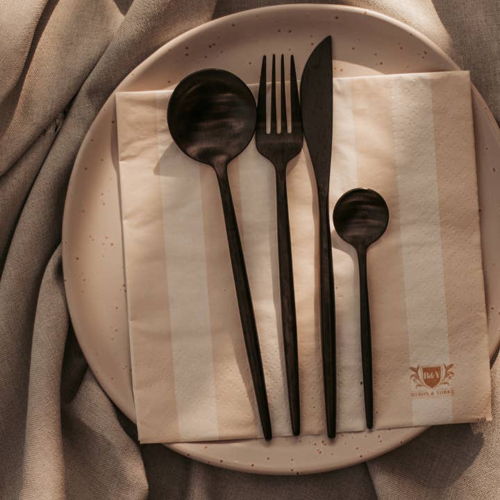 Byron and Yorke - Wholesale Disposable napkin - Beige Stripe Dinner Napkin1