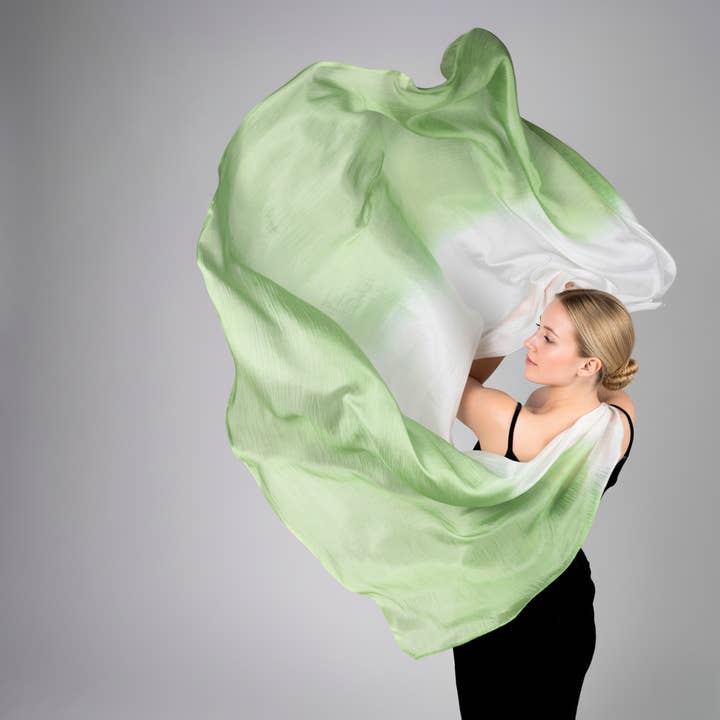 Hand-Dyed Mulberry Silk Scarf – Green & White Ombre | Lightweight Sheer Shawl | Luxury Gift for Women for wholesale by Silk and Bears