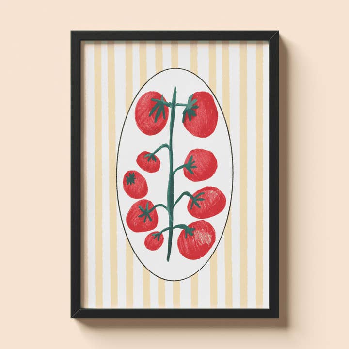 Tomato Vine Art Print Vibrant food wall decor for wholesale by Chantelle Taylor Illustrations
