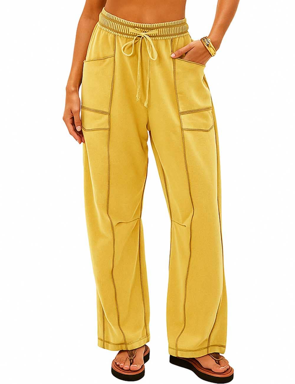 Sweetkama - Wholesale Pants - Women's - Ladies Contrast Stitching Elastic Waist Drawstring Barrel Pants10