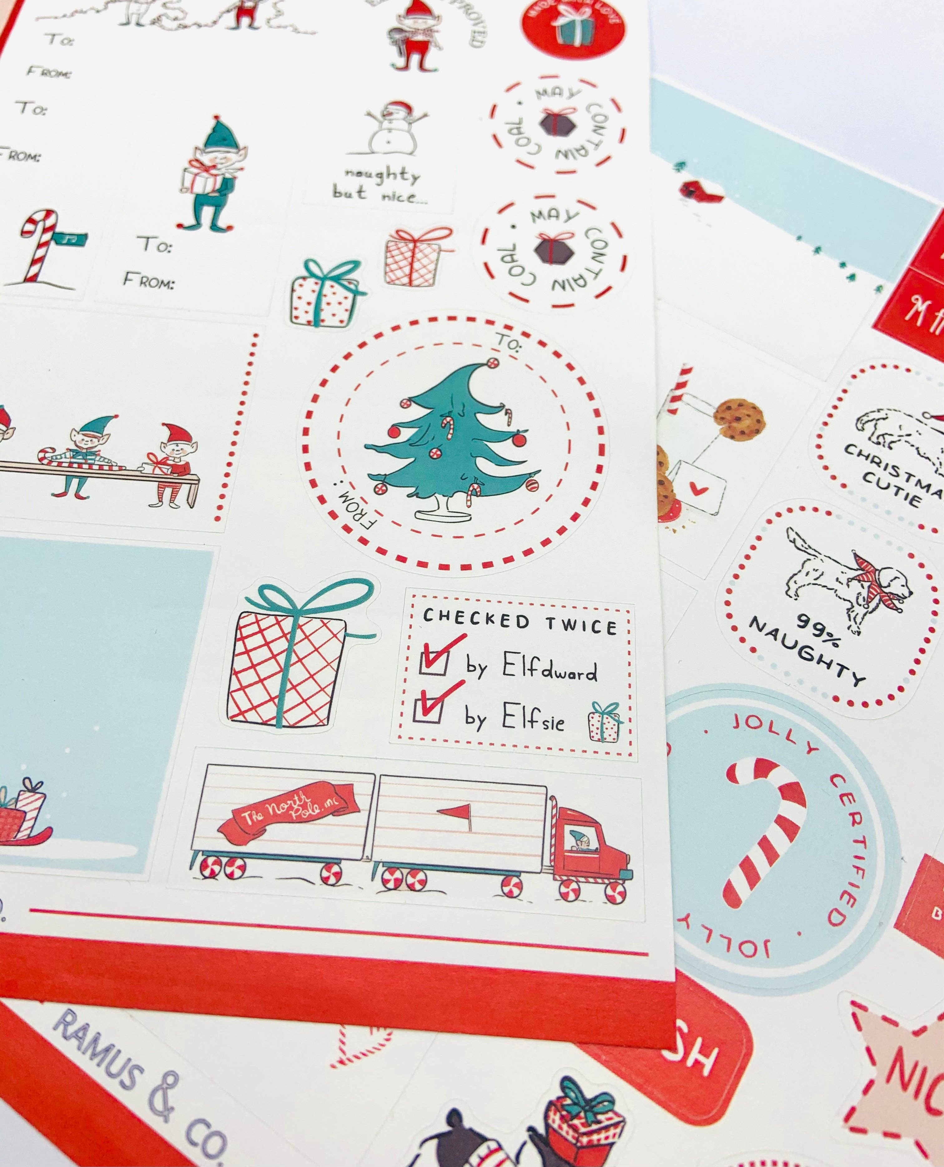 Ramus & Co. - Venta al por mayor Etiquetas de regalos - Hojas de etiquetas de regalo de Santa y perros1