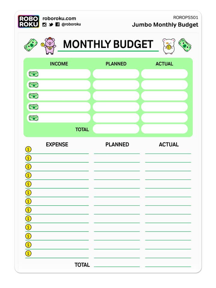 Jumbo Monthly Budget - Planner Sticker for wholesale by Robo Roku