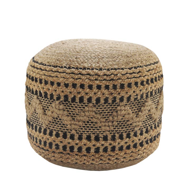 Handcrafted Black Chevron Natural Jute Pouf for wholesale by LR Home