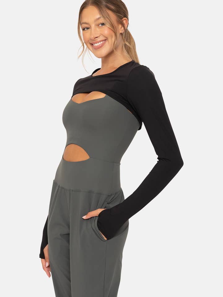 Mono B - Wholesale Jacket - Women's - GREEN - Long Sleeve Mini Shrug with Thumbholes