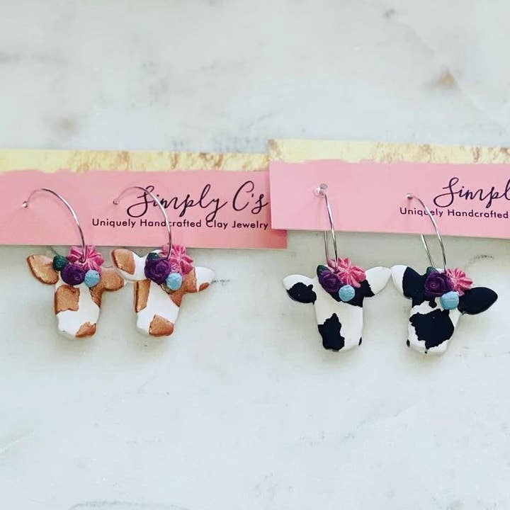 Floral Cows - Polymer Clay Earrings for wholesale by Simply C's
