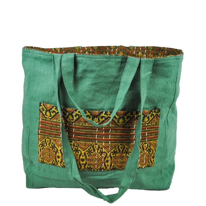 Zumki - Wholesale Tote Bag - Women's - Reversible Kantha Cotton Shopping Shoulder Tote Bag