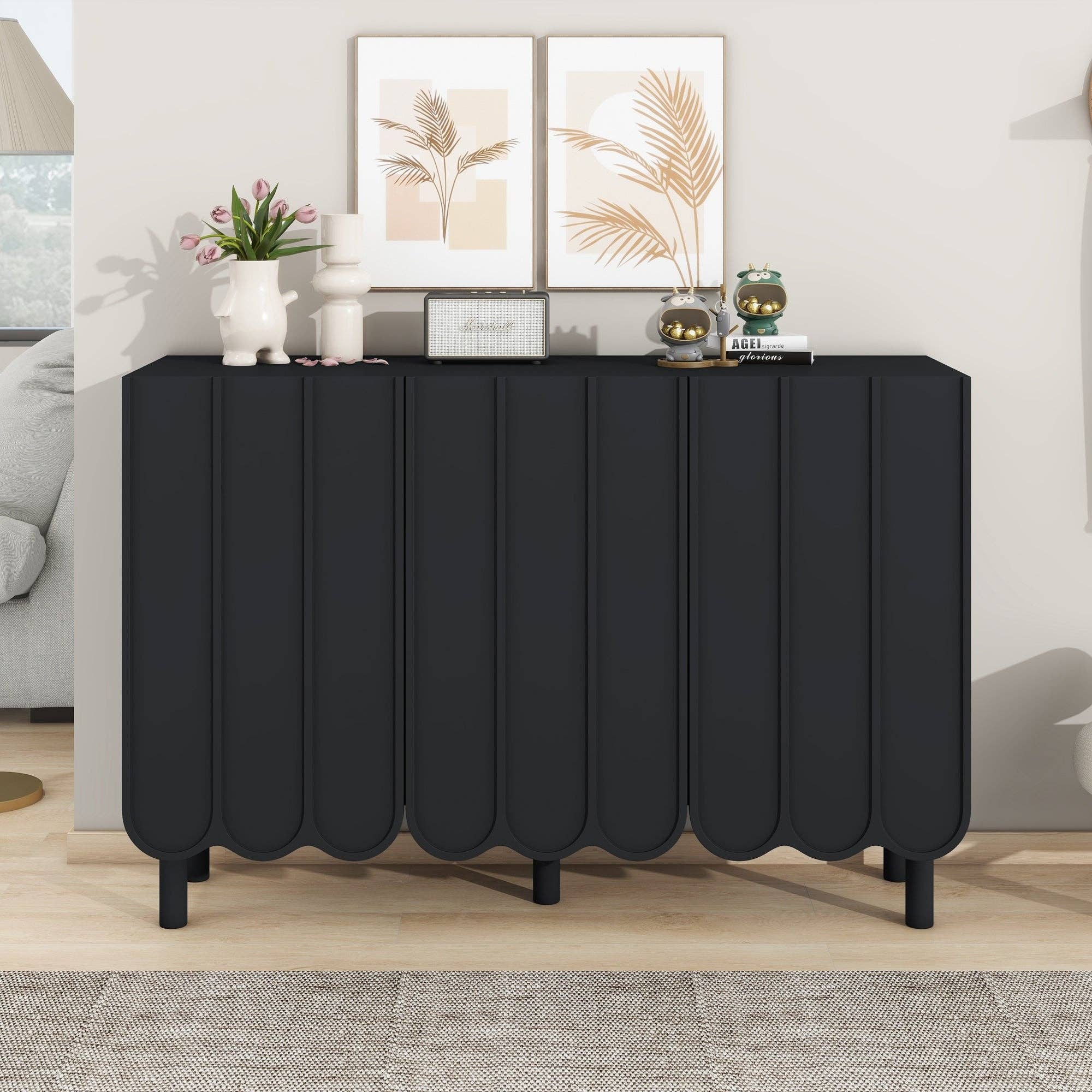 39F Inc. - Wholesale Cabinet - Minimalist Shoe Cabinet/Sideboard (Black/White, Wave Doors)27