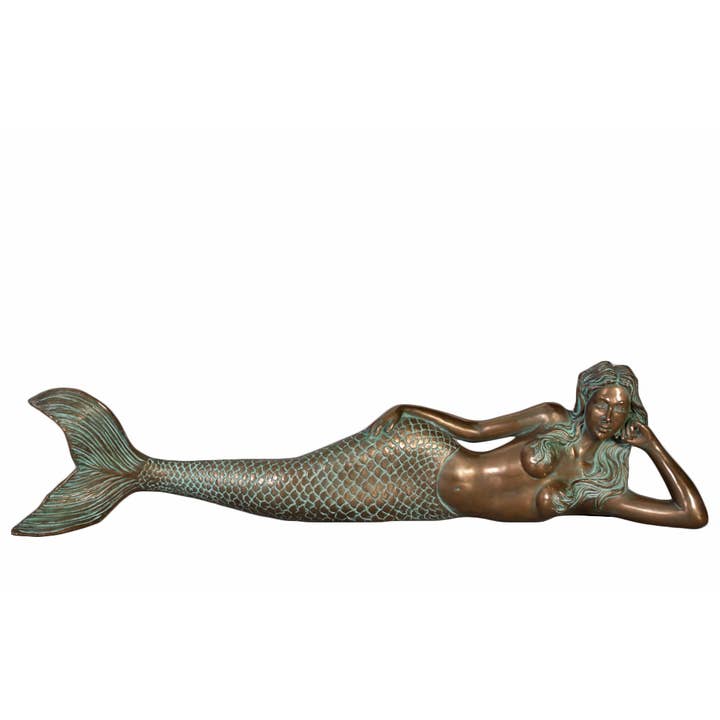 Nautical Tropical Imports - Wholesale Decorative Figurine - Dreamy Mermaid Lying Verde Bronze Finish 39.5 X 7d X 9.75h