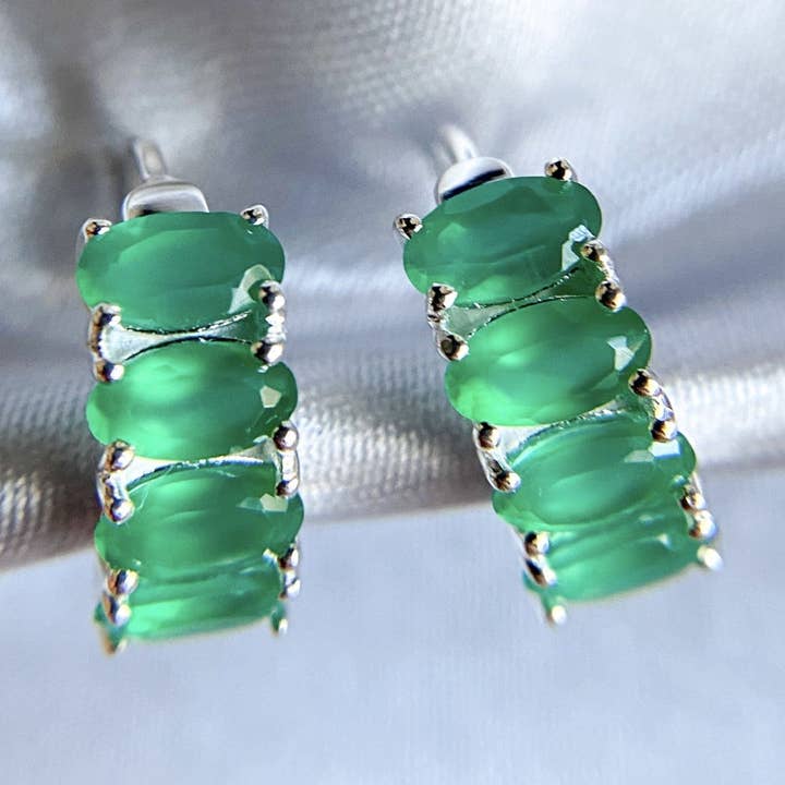 Bonnie | Green Onyx Huggies in Sterling Silver for wholesale by Thimble Rose