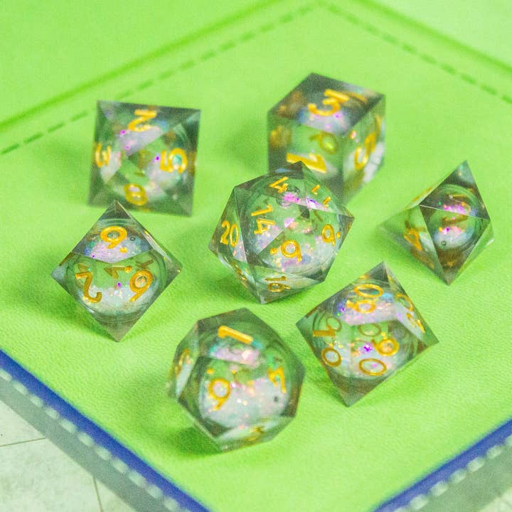 Liquid Core Black Shimmer Dice Set for wholesale by Mystery Dice Goblin