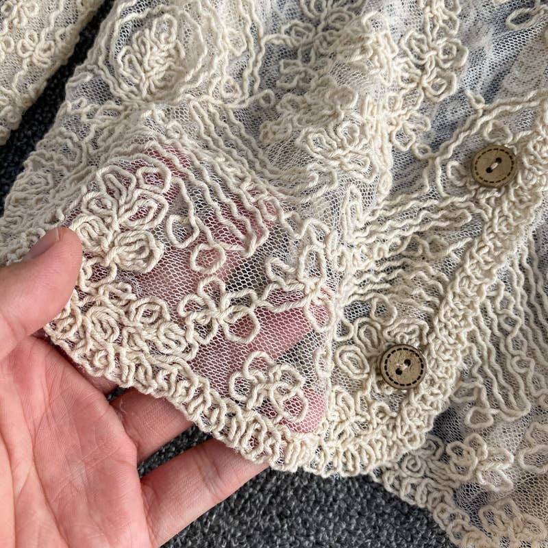 Hope & Sunshine – Cardigan - Mulher por atacado – Top de Renda com Recortes em Croché e Manga Comprida17