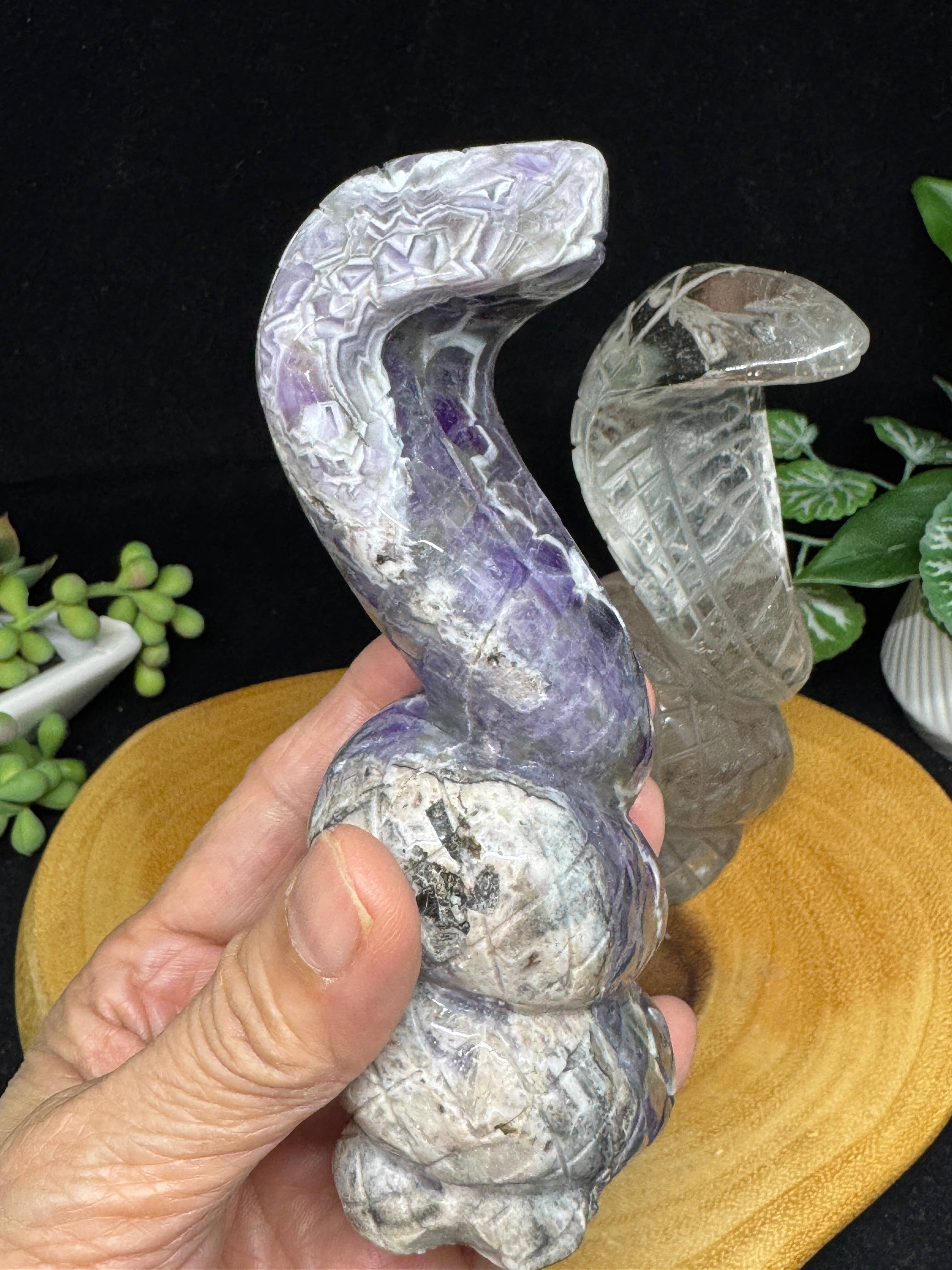 The 7 Directions - Wholesale Spiritual Stone/Crystal - 2 pc Snake Cobra bundle amethyst lodolite G7892