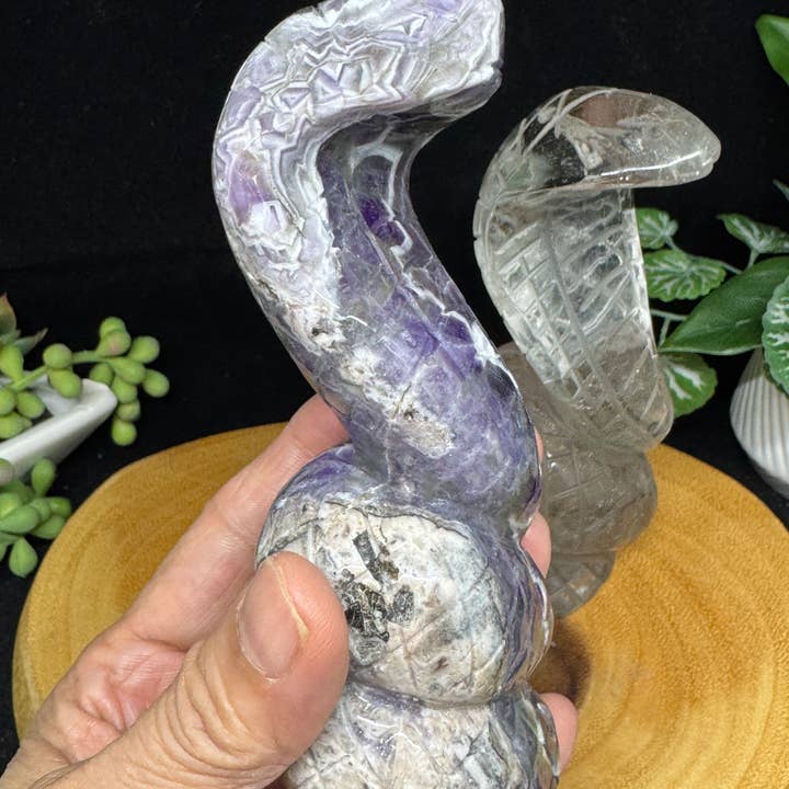 The 7 Directions - Wholesale Spiritual Stone/Crystal - 2 pc Snake Cobra bundle amethyst lodolite G7892