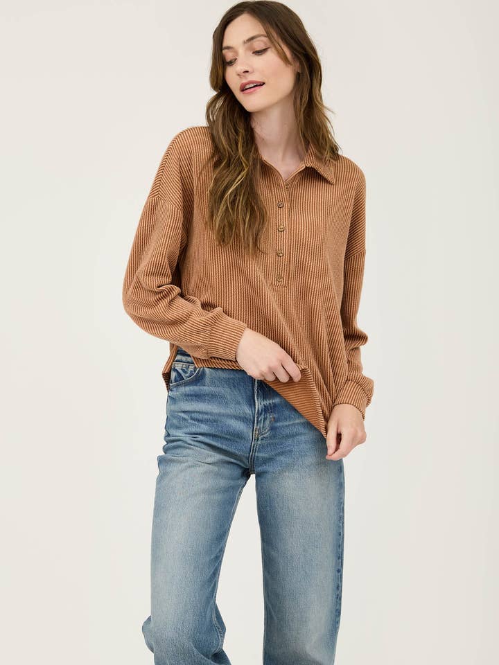 Blu Pepper - Wholesale Knit Top - Women's - PINSTRIPE COLLARED HALF BUTTON KNIT TOP13