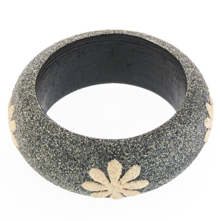 wide bali volcanic black and beach sand handmade wood bangle summer bracelet, 1 1/8" for wholesale by FifiRose