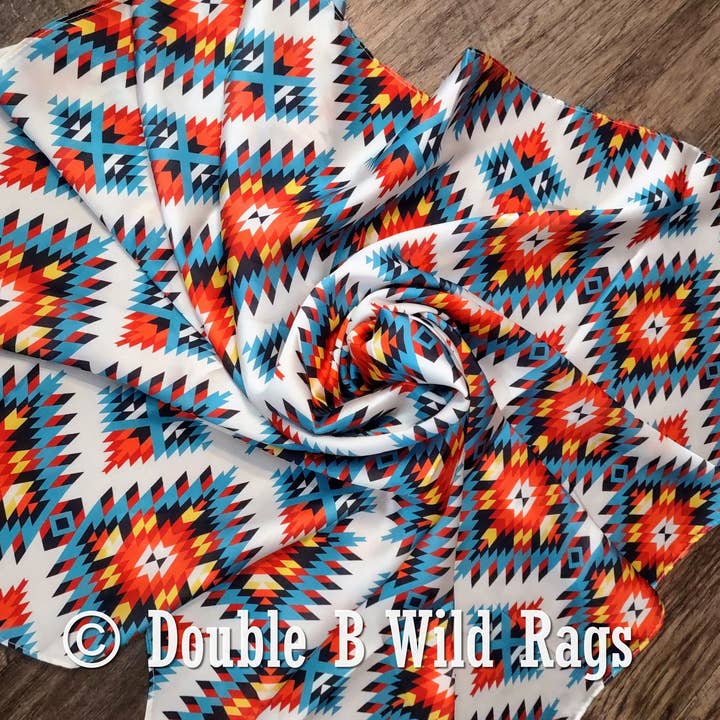 Double B Wild Rags - Wholesale Bandana – Women's - Wild Rag Bright Red, Turquoise, Yellow Aztec Cowboy Western Neck Scarf Bandanna by Double B Wild Rags5