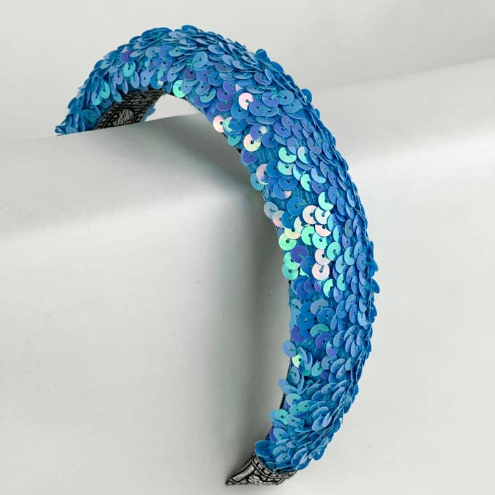 Lila Baby Blue Sequin Padded Headband for wholesale by Lila Boutique