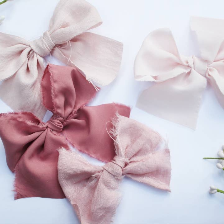 Baby Hair Bow Blush Pink silk linen, shades fabric for wholesale by Heidy Berry