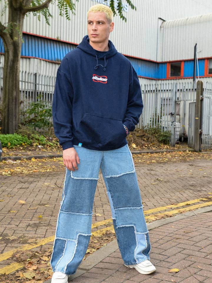 Sudadera con capucha en azul marino con logo futurista bordado para venta al por mayor de Dream But Do Not Sleep