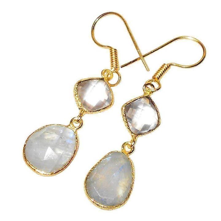 Ijaya Faceted Moonstone & Quartz Earrings for wholesale by Sitara Collections