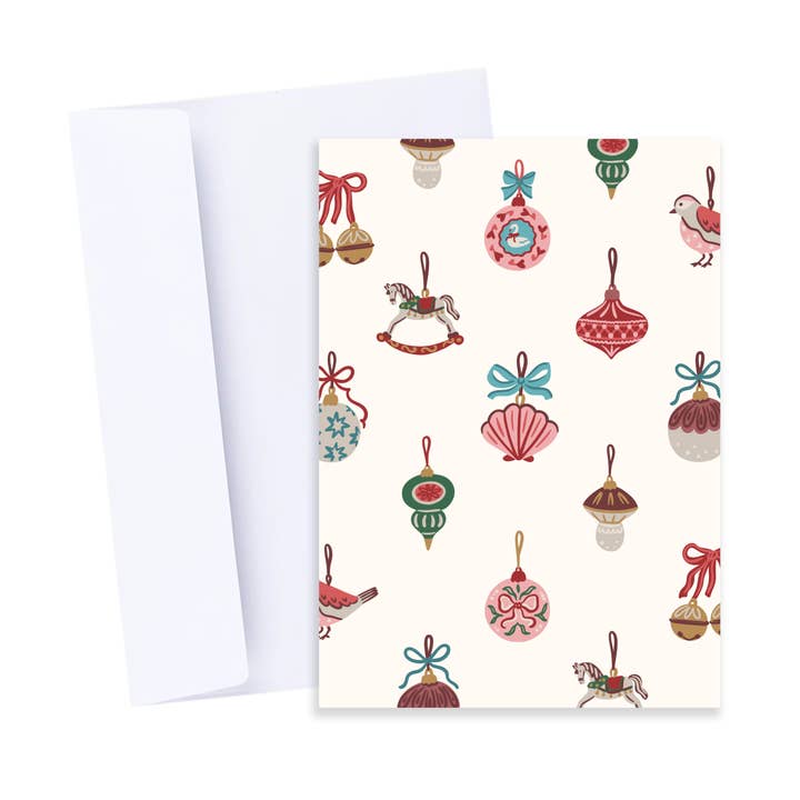 Cartão Padrão de Ornamento de Natal - Cartão de Natal Vintage com Bola Decorativa por atacado de Popsy Press