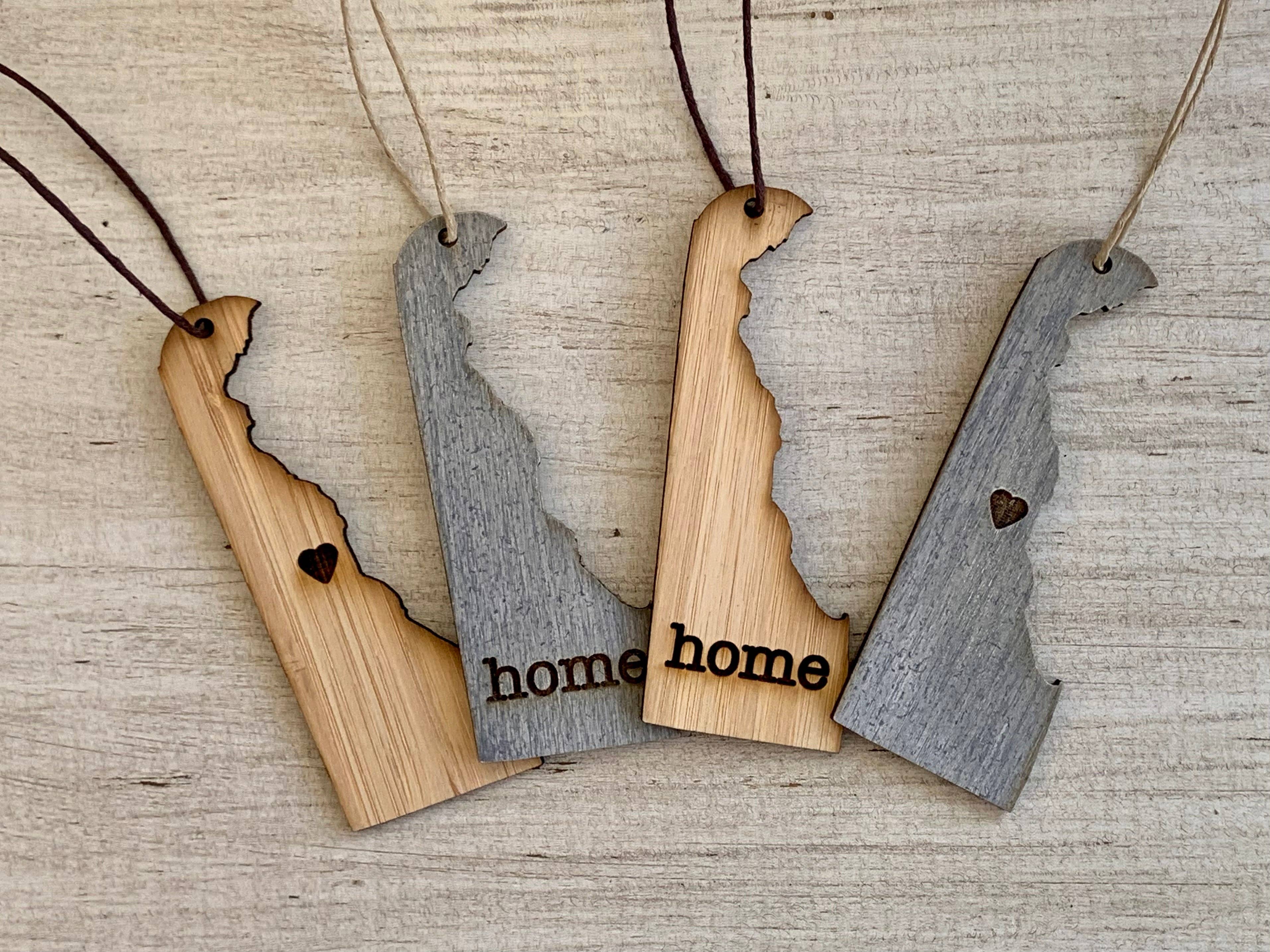 Juniper & Spruce - Wholesale Ornament - Delaware Outline Ornament | Rustic Wood | Heart Home | Etched | Laser Cut0