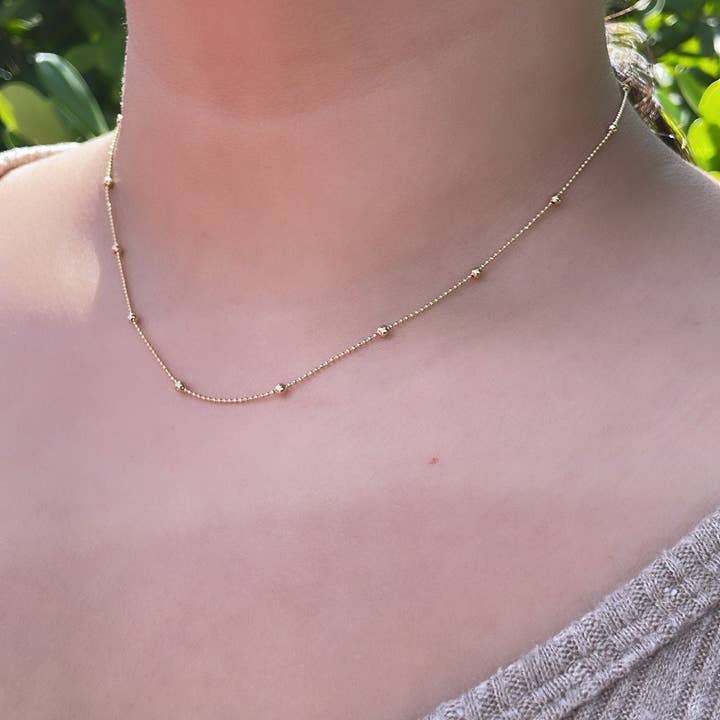 Milie - Wholesale Link & Chain Necklace - 18k GF 1mm Beaded Satellite Chain3