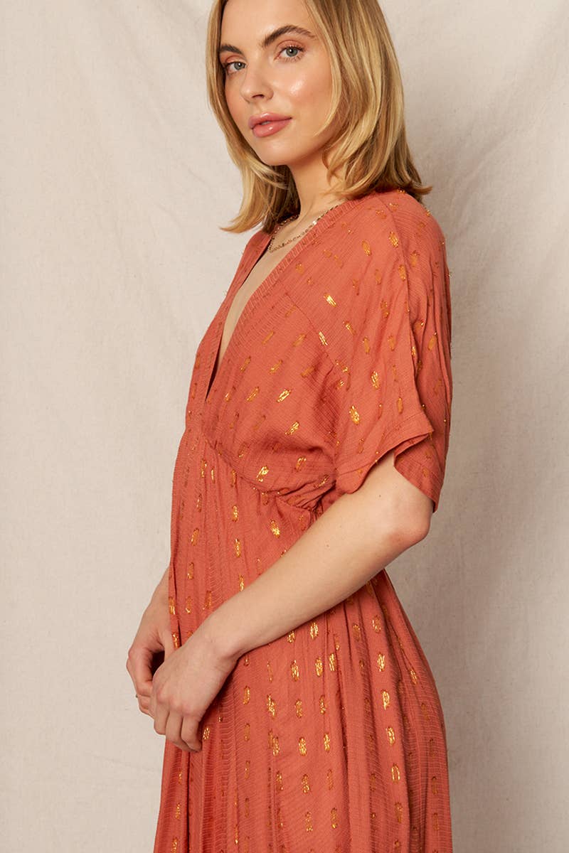 En Crème - Wholesale Dress - Women's - Kimono Sleeve Lurex Polka Dot Maxi Dress5