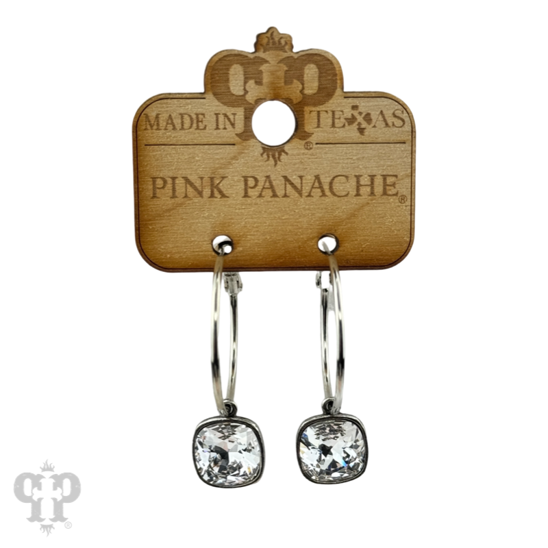 Pink Panache Brands - Wholesale Dangle Earrings - Square Austrian crystal hoop earring, 12mm17