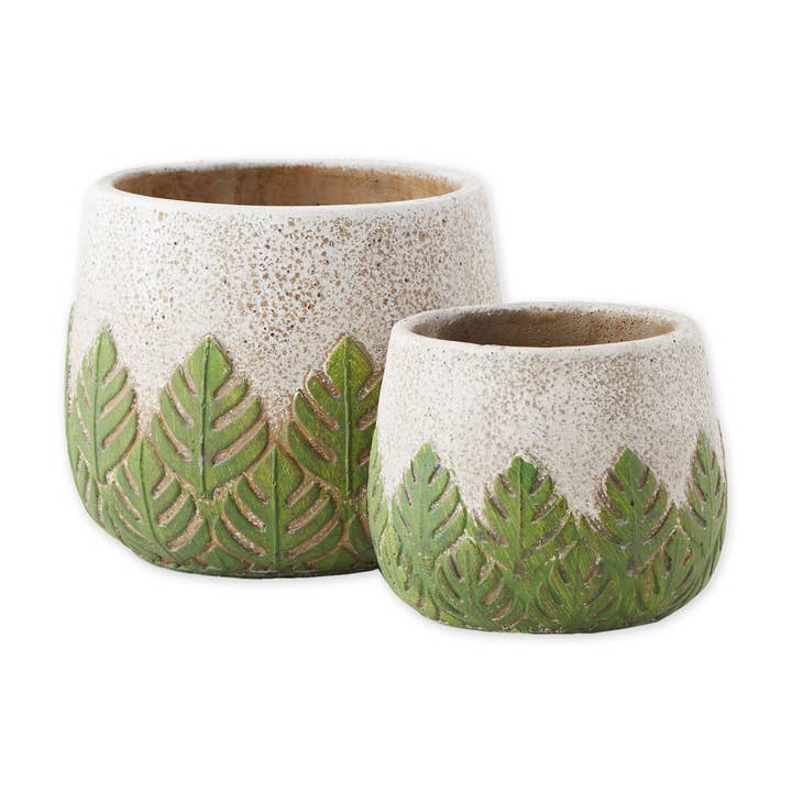 Greek Leaf Cement Flower Pot Set of 2 for wholesale by Welcome Home Unbeatable Deals