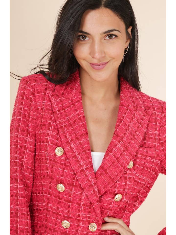 Attentif Paris - Wholesale Blazer - Women's - Tone-on-tone checked fitted blazer jacket